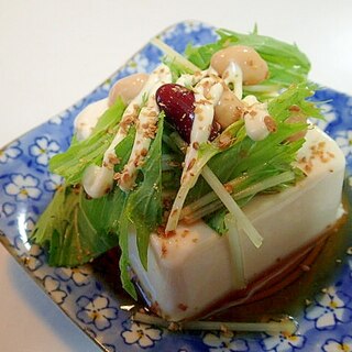 麺つゆ/マヨ/アマニで　水菜とサラダ豆の冷奴